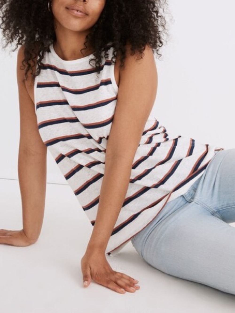 Madewell Modern Linen Tank Top Stripe Lighthouse 2X XXL NWOT NA491 Summer Casual